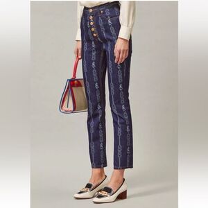 NWT TORY BURCH Gemini Link Bloom Jacquard‎ Denim Pant Jeans Womens Size 26